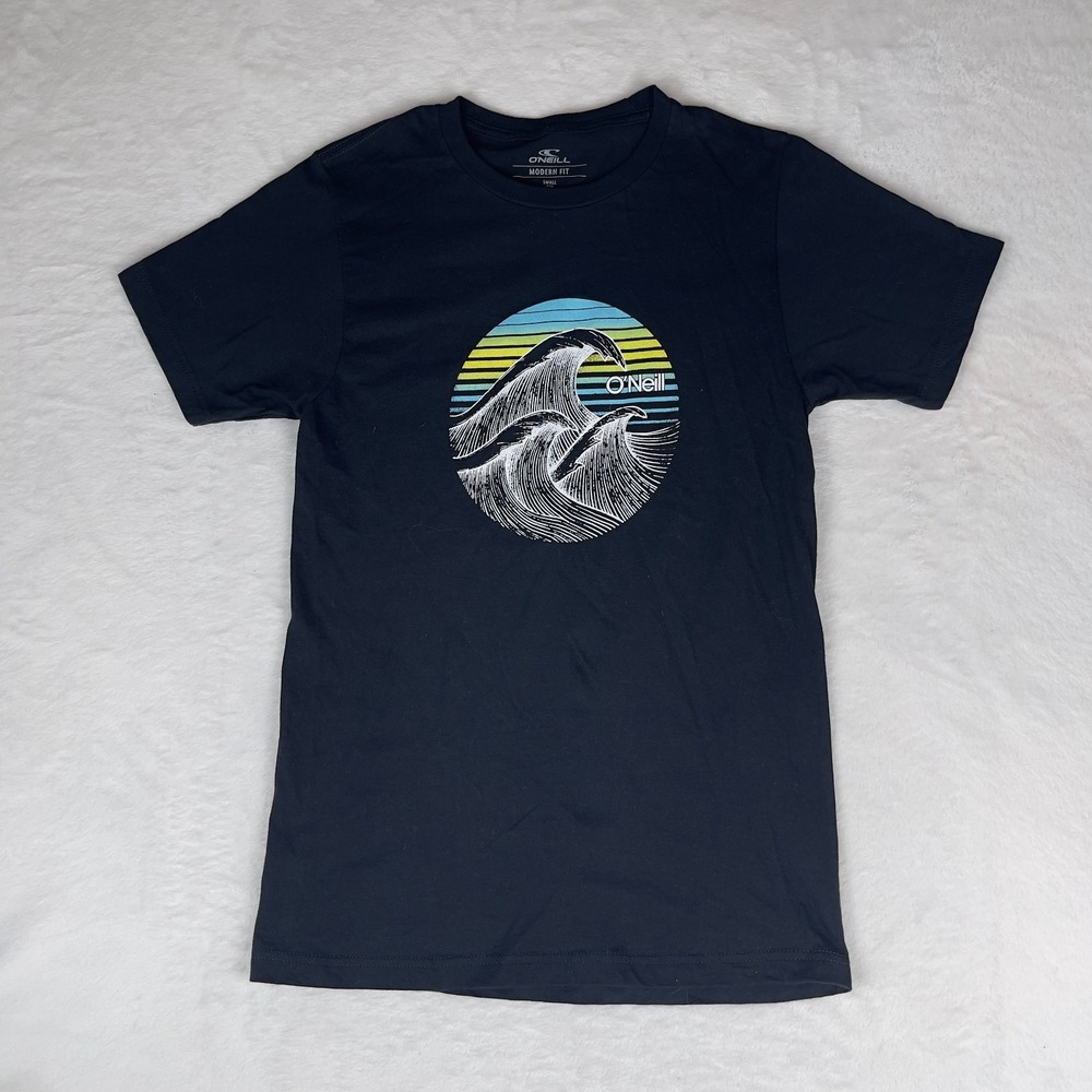 O'Neill T-Shirt Mens Small Black Graphics Surfer Skater Beach‎ Wave Short Sleeve